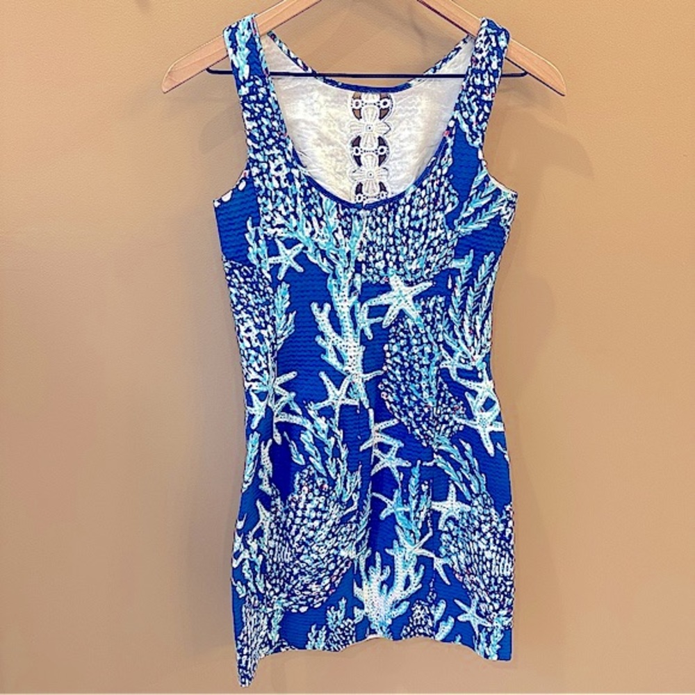 Lilly Pulitzer Blue and White Sleeveless Shift Dress - Picture 9 of 13